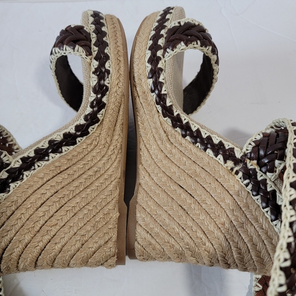 NEW Tory Burch Brown Woven Leather Paloma Ankle Strap Espadrille Wedge Sz 37.5 - Picture 7 of 12